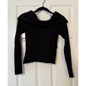 ASTR the Label Off Shoulder Ribbed Knit Long Sleeve Black Top M, NWT